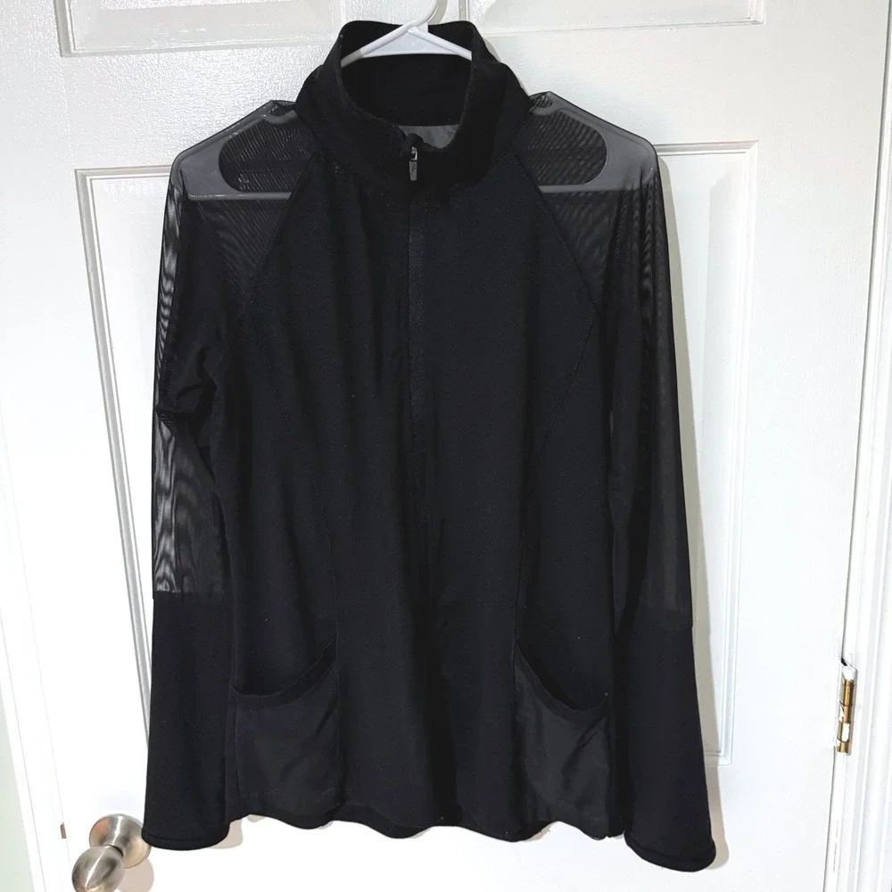 Studio by Capezio Womens Black Mesh Panel Full Zip Athletic Jacket Large L